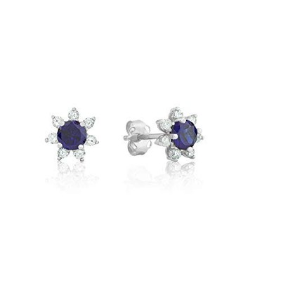 14k Yellow or White Gold Gemstone and 4mm Diamond Flower Halo Stud Earrings
