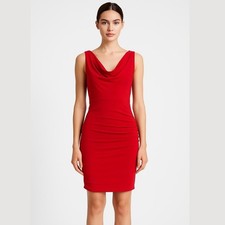 Alice + Olivia Red Draped Neck Side Ruched Mini Dress Size 6