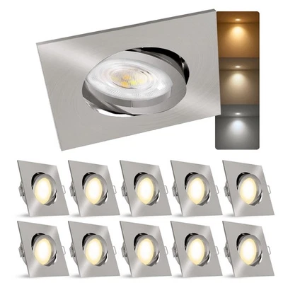 10x Einbaustrahler gebürstet eckig schwenkbar mit 3-in-1 LED Birne 4 Spot Lampe - Bild 1 von 4