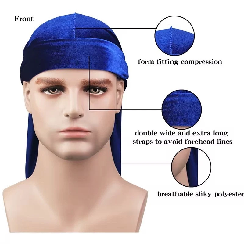 Lujo Terciopelo Durag Hombres Unisex Cola Larga Suave Durag Envolturas para la Cabeza 360 Ondas Gorra Foto 3 de 3
