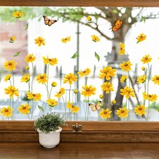 9 Sheets Spring Summer Daisy Window Clings Yellow Floral Butterfly Window Sti...
