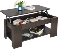 Lift Top Coffee Table with Hidden Compartment and Storage Shelves Modern Furnitu