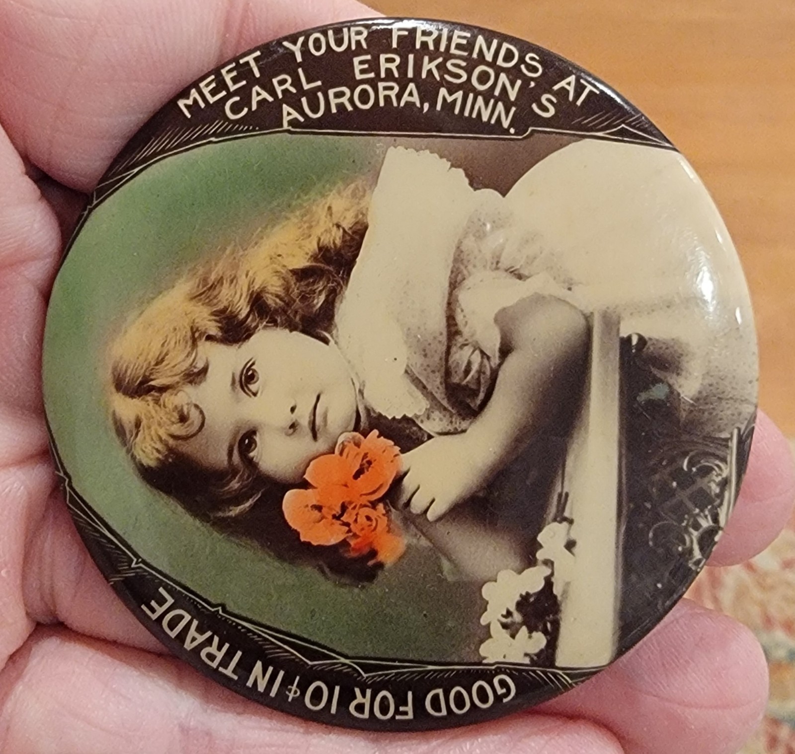 AURORA, MINNESOTA CARL ERIKSON'S  Good for 10c in Trade Advertising Token Mirror