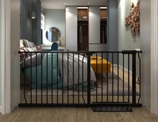 Extra Wide Baby Gate Extra Tall Tension Indoor Safety Gates Black Metal Large...