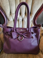 MY FLAT IN LONDON Brighton Burgundy Leather Bond Tote Handbag With Bow detail
