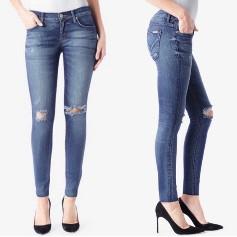 HUDSON SZ.27 Krista Stretch Jeans Ankle Skinny W/ Raw Hem Blue faded wash