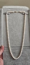 Vintage 24" Akoya Cultured Pearl Necklace Hand Knotted 14K Gold Clasp 8mm