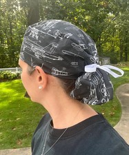 Hornet F-18 fighter blueprints jet ponytail scrub surgical hat cap OR womens