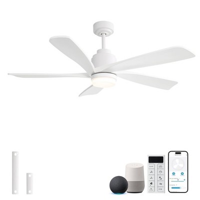 Sofucor Smart Ceiling Fan with Lights and Remote, 52 Inch Modern White Wood C...