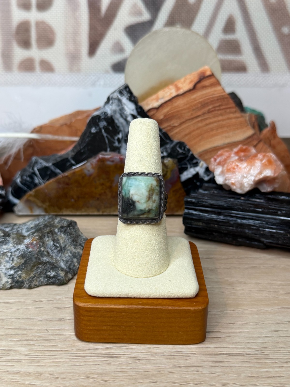 Vintage Rectangular Moss Agate Cabochon Sterling … - image 5