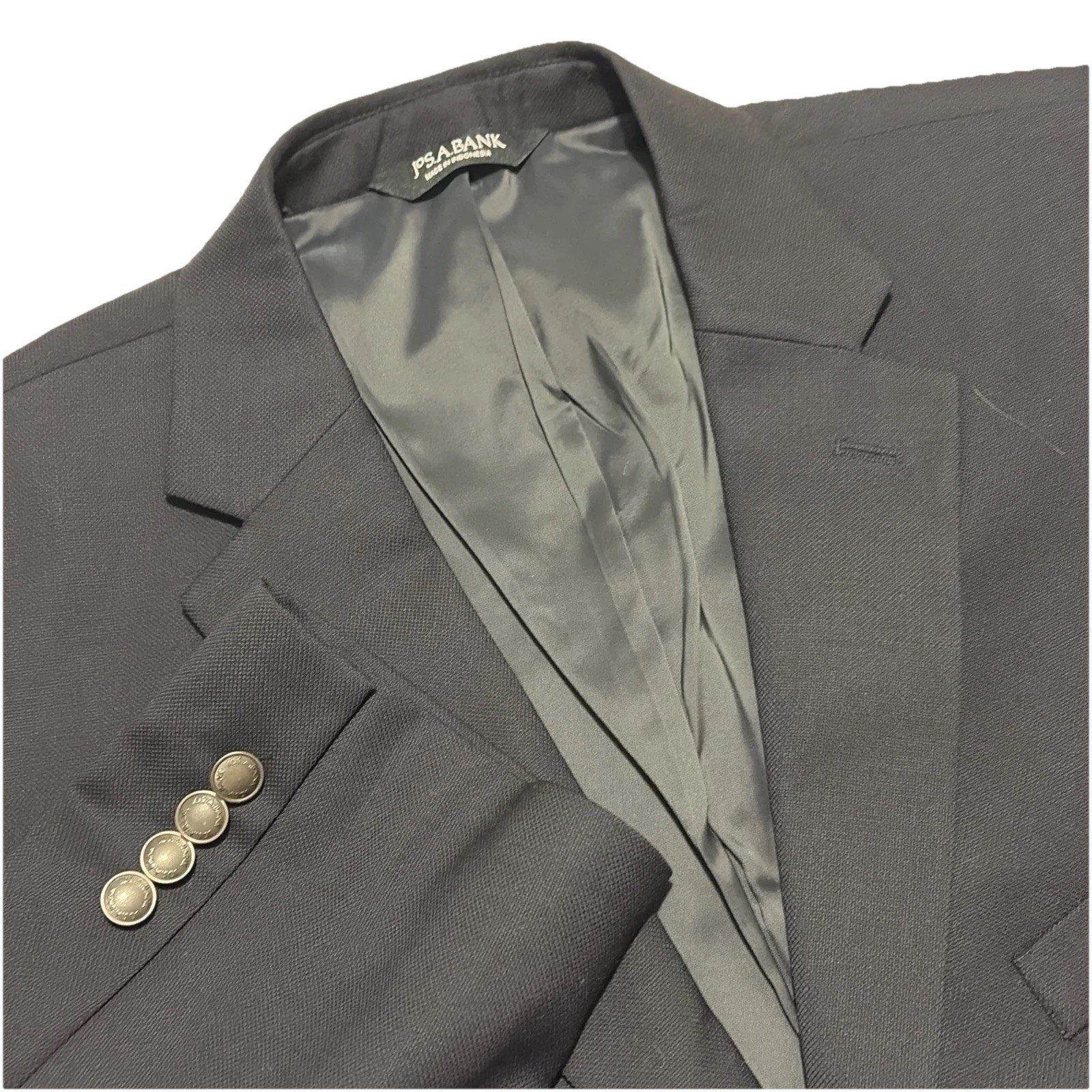 Jos A Bank Traveler Blazer Jacket Men 48R Black Wool Tailored Stretch Suit NEW