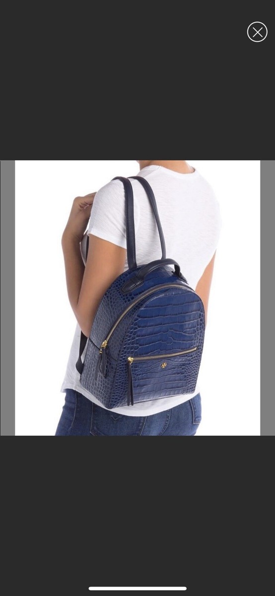 Tory Burch Croc Embossed Backpack BLUE Leather - Stunning  display picture 2