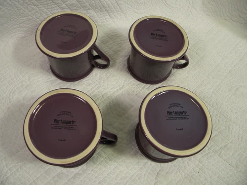 Set of 4 Pier 1 Imports Stoneware Coffee Mugs, Made in Thialand, Purple