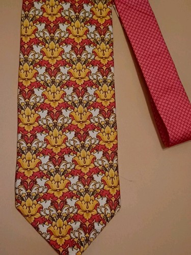 Mens Red Yellow Gianni Versace Floral Print Silk Tie