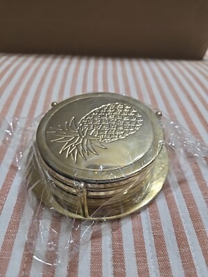 Ensemble De Dessous De Verre Coaster Set 6 Piece Pineapple Brass New.