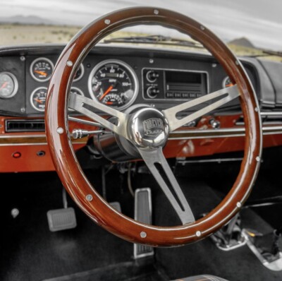 15'' Steering Wheel Chrome Spokes Deep Dish Dark Wood w/ Rivets CHEVY GM