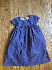 Mini Boden Dress Purple Corduroy Girls 6-7Y 122cm Cap Sleeve Floral Lined Pocket