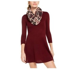Sequin Hearts Junior Womens S Maroon 3/4 Sleeve Sweater Mini Dress RETAG CC76