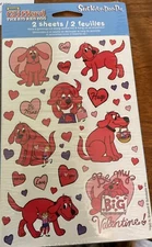 NIP Vintage 2001 Valentine’s Day Clifford The Big Red Dog Stickers 2 Sheets