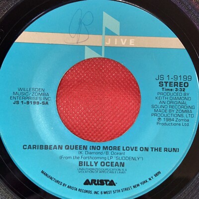 Billy Ocean Caribbean Queen No More Love on the Run 45 rpm Vinyl Record JS1-9199