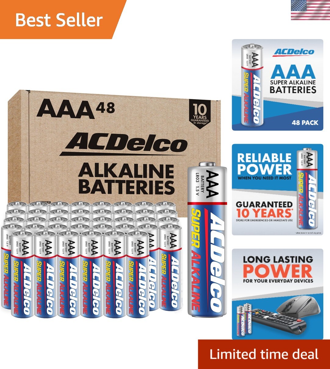ACDelco 48-Pack AAA Batteries - Maximum Power Alkaline with 10-Year Shelf Life