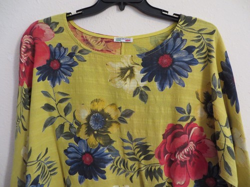 EUC Made In Italy Bold Yellow Floral Short-Sleeve Top - Sz XXL - Picture 2 of 9