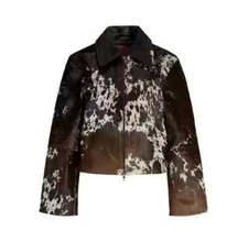 Genuine Cowhide Leather Coat for Women Natural Hair-On Cow Skin Fashion Jacket