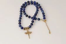 Collar Chapado En Oro Piedras Volcánica Lapislázuli Acero Inoxidable Libélula 