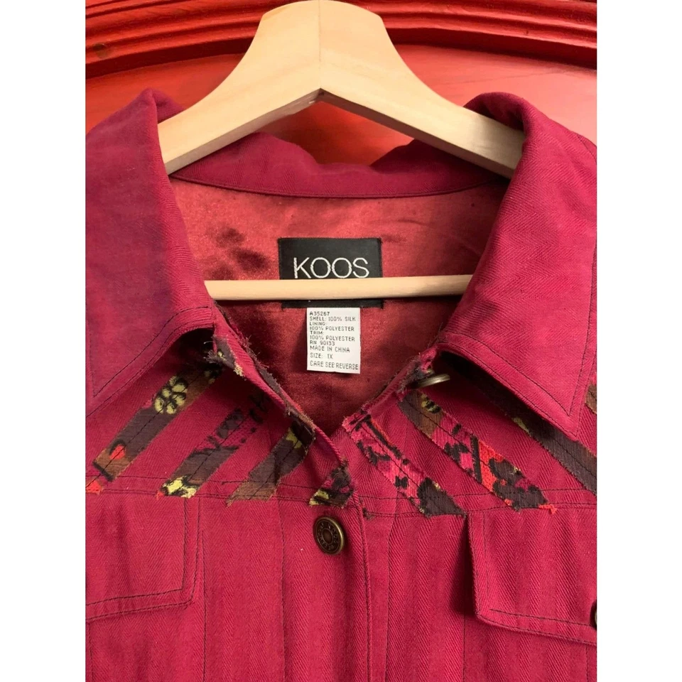 Koos of Course 1X Red Jacket With Animal Print Shoulder Accent Moto Coat EUC - Image 3 of 4