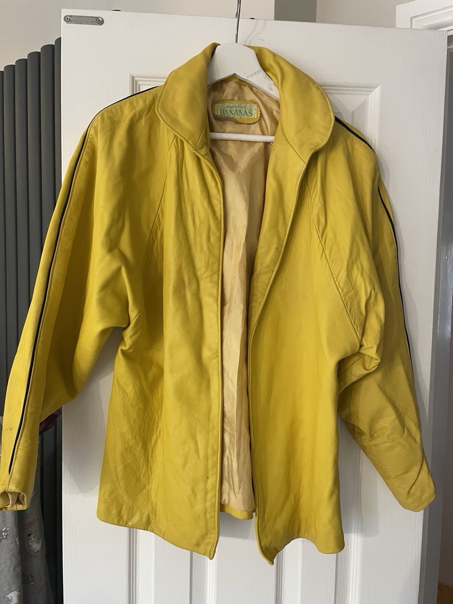 Vintage Yellow Leather Jacket 'Bananas' Size 8-10 UK