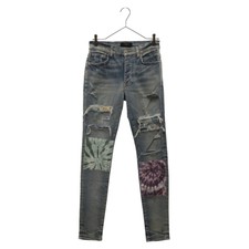 AMIRI MX1 TIE DIE ART PATCH JEAN DYE WITH SKINNY LONG DENIM PANTS INDIGO Used