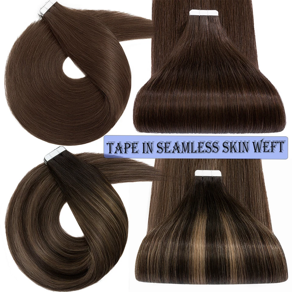 60PCS 150G THICK Tape In 100% Human Hair Extensions Remy Skin Weft Full Head Icy - Изображение 3 из 4