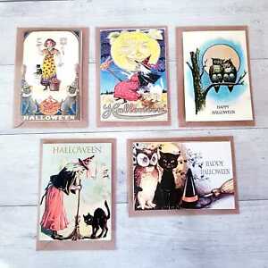 Pack of 5 Halloween Greeting Cards Blank Spooky Ghost Witch Invitations 