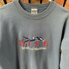 Vintage Scuba DIVE Sweatshirt Embroidered Straits of Mackinac Men's M Medium