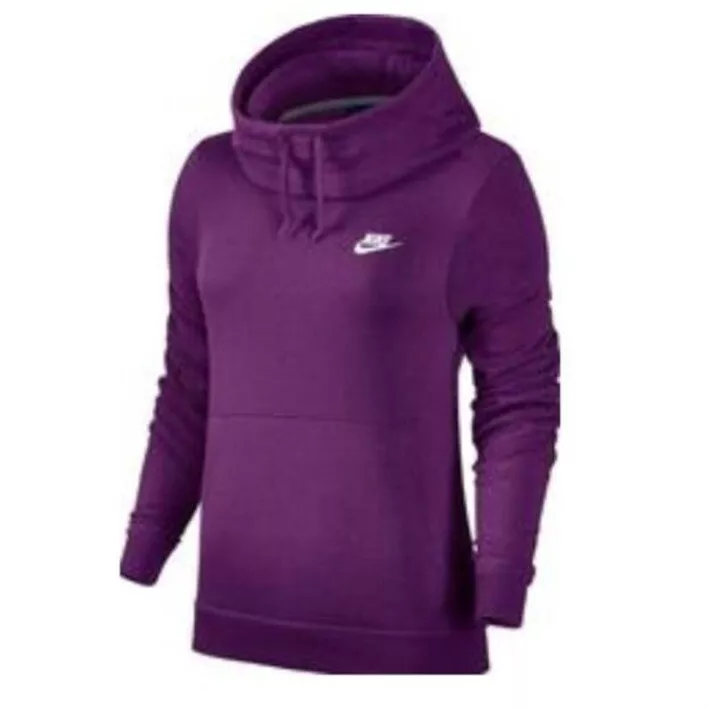 Nike Women's Sportswear Club Fleece Funnel-Neck Hoodie Solid Plum Size  Large