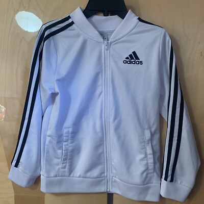 Adidas Girls Sweater Medium M 10/12 White black Full Zip 3 Lines Athletic Kids