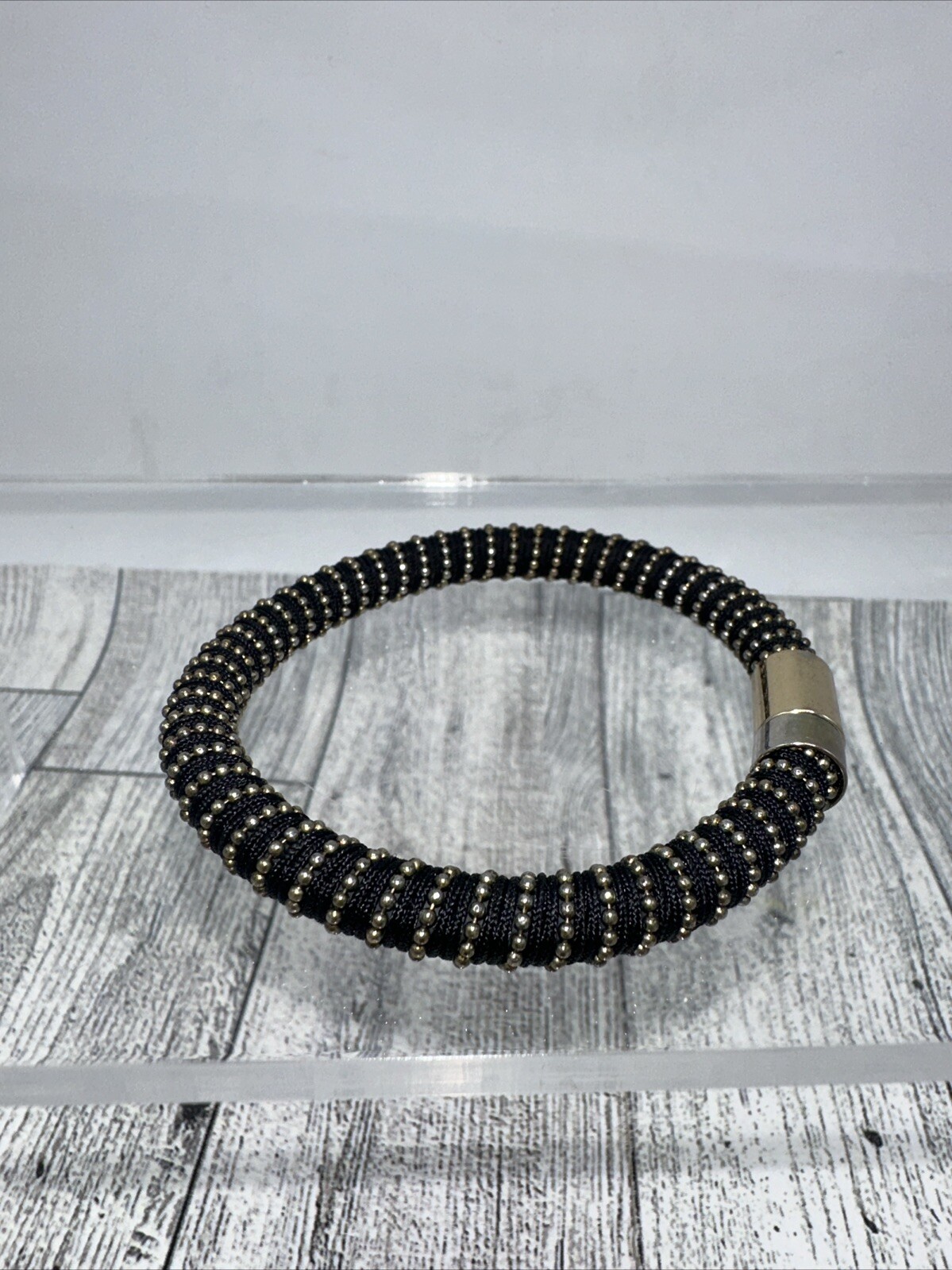 Vintage Boho Goth Fabric Bangle Bracelet with Magnet Closure and Stud Details  -image