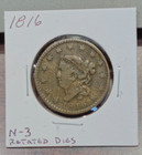 1816 Coronet Head Large Cent - N-3 Var. - Higher Grade - Slight Rotation