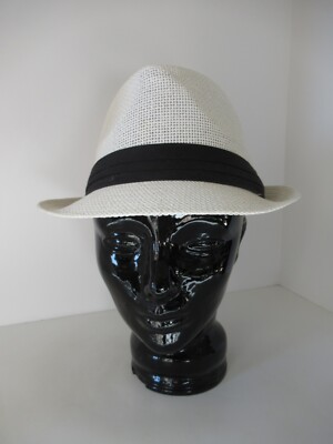 Vintage straw hat white Trilby Walker Fedora style black  display picture 1