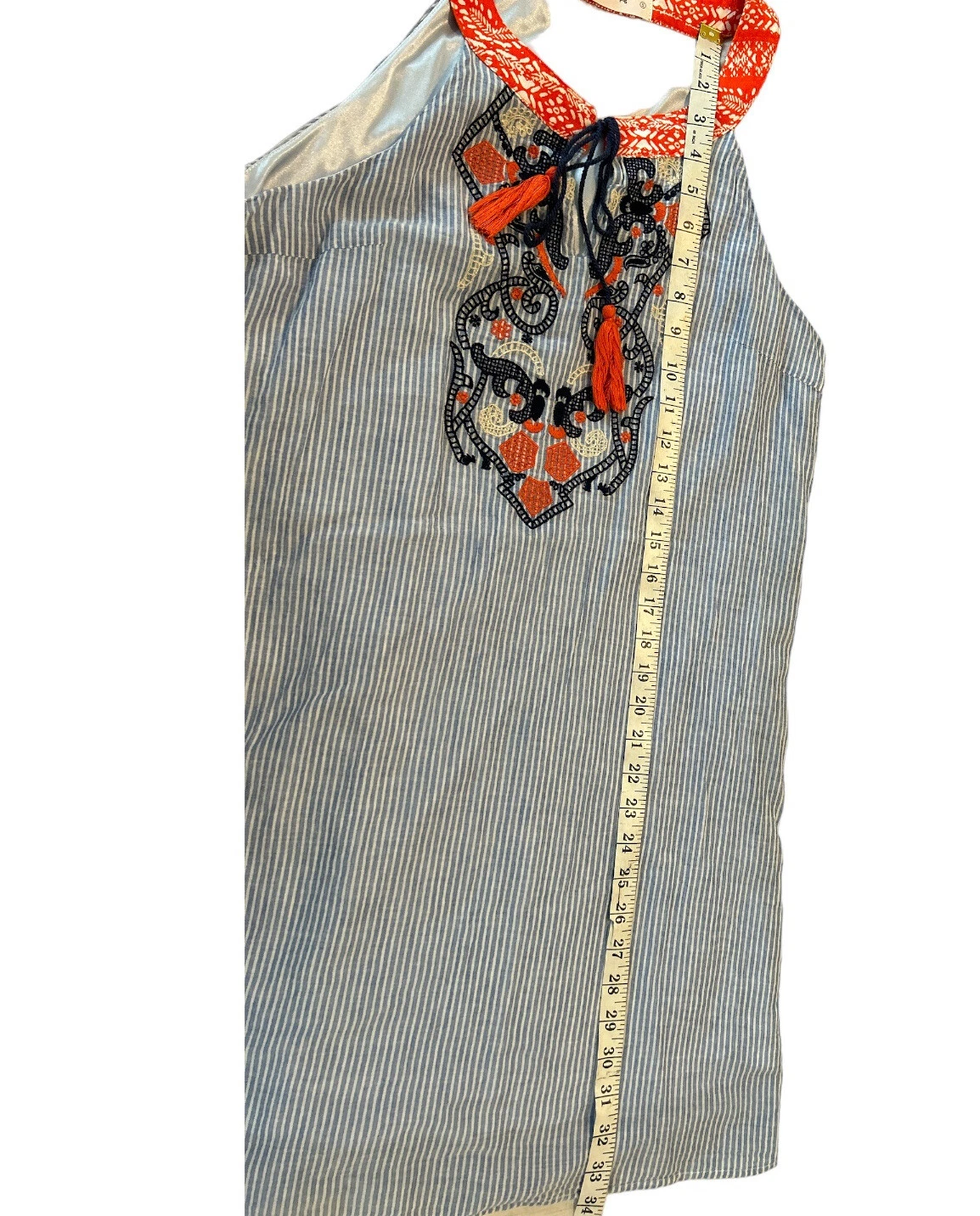 VETEMENTS Abito Cambio The Impeccabile Pig S Blu Bianco Righe Ricamato 100% Cotone