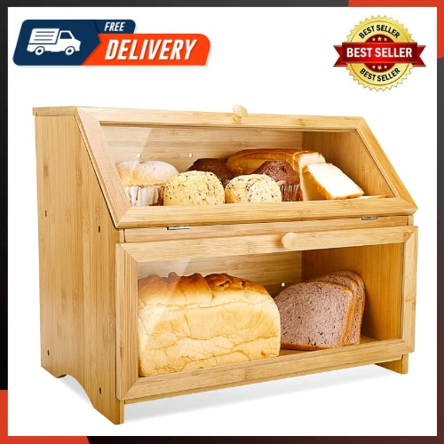 Double Layer Large Bread Box for Kitchen Counter Wooden Large Capacity Bread
Opens in a new window o