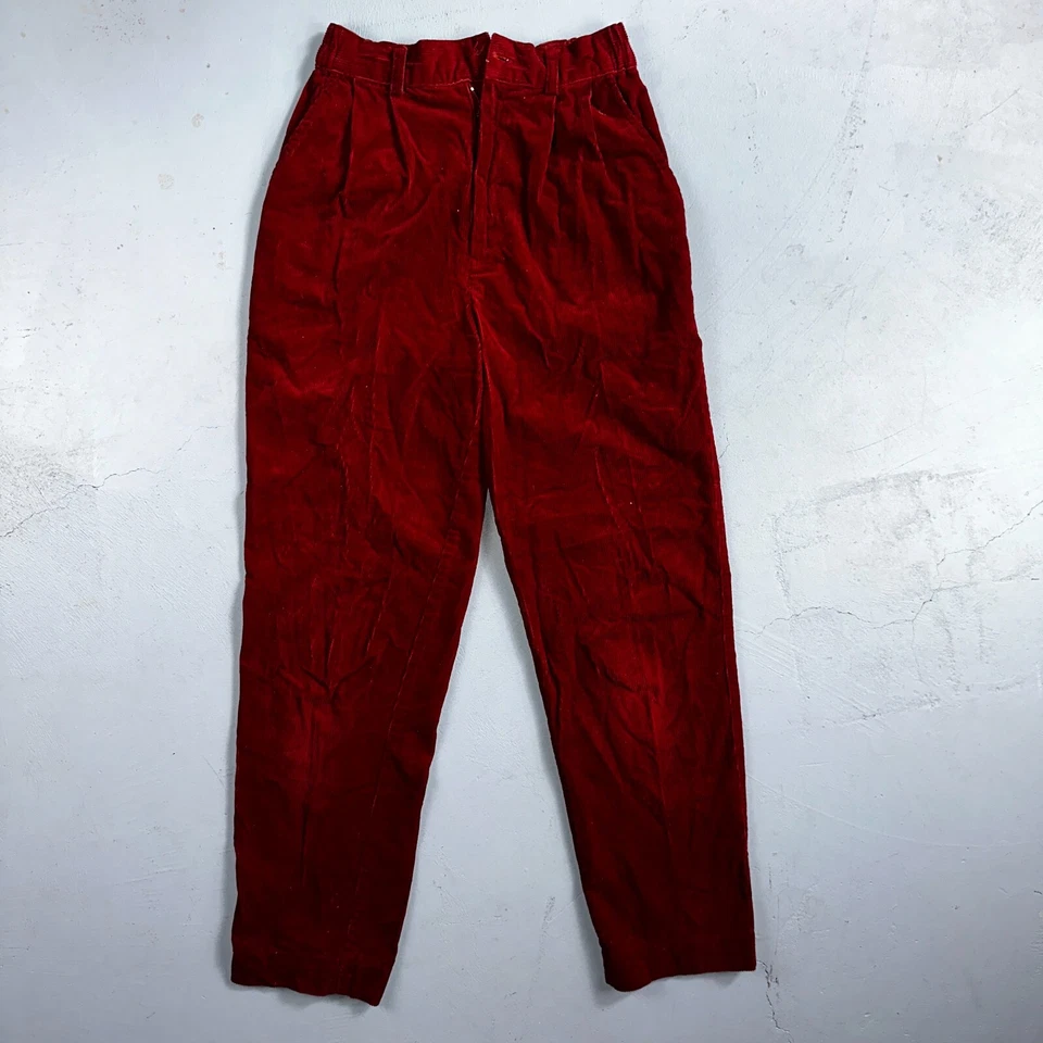 Vintage Slim Corduroy Pants Womens 8 Red 70s 80s Hippie 25x29 Hipster High Rise - Image 2 of 4