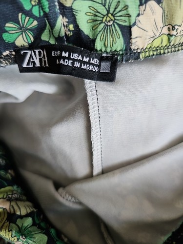 Zara Womens Printed Flowing Floral Green Flared Bell Bottom Elastic Pants sz M - Picture 6 of 7
