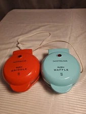 Nostalgia 5" MyMini Red Griddle  & MyMini Light Blue Waffle Cute!
