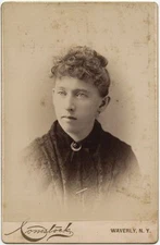 YOUNG LADY W/ CRESENT MOON PIN BY COMSTOCK, WAVERLY, NEW YORK, CABINET CARD