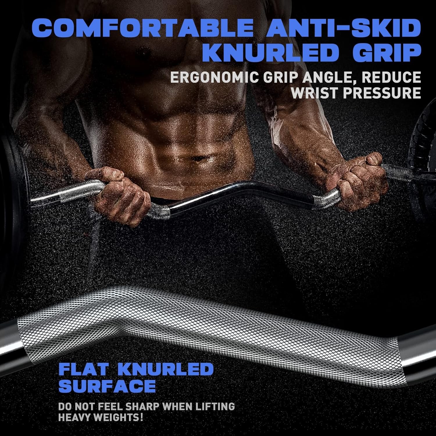 Olympic EZ Curl Barbell Bar, 47" Bar for Weight 47 inches, Silver 