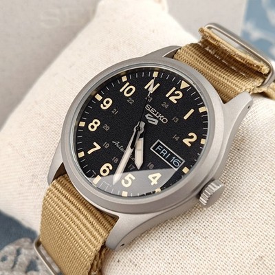 Seiko 5 Sports Field Black Dial Nylon Strap Men's Automatic Watch #SRPG35