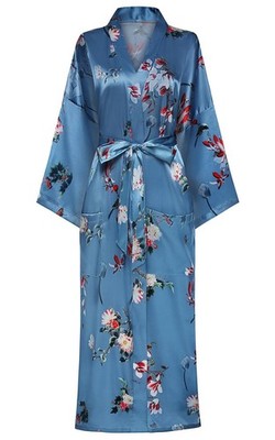 DandyChic Womens Long Floral Satin Robes Imitation Silk Sleepwear Bridal Dres...