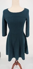 ModCloth Green Fit & Flare Dres S Cable Sweater Look Cottagecore Holiday Winter