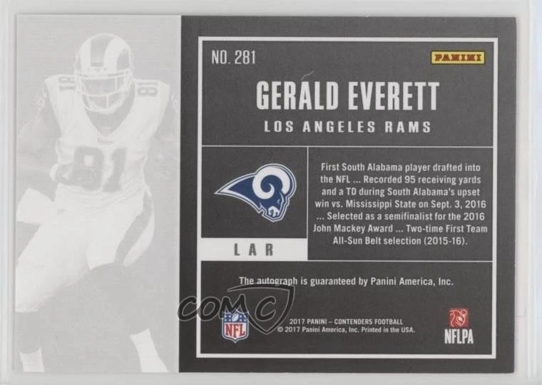 2017 Panini Contenders Cracked Ice Ticket /25 Gerald Everett #281 Rookie Auto RC - Image 2 of 2